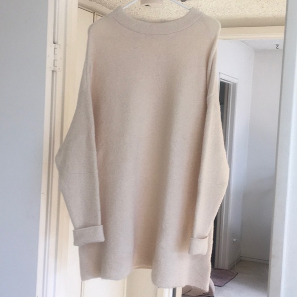 FREE PEOPLE/CREAM- POPCORN FRENCH TERRY COWLNECK DRESS/TUNIC - Picture 1 of 8